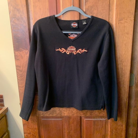 HARLEY DAVIDSON, licensed product Top, long sleeve BLACK, V neck. Size Medium. - Picture 1 of 8